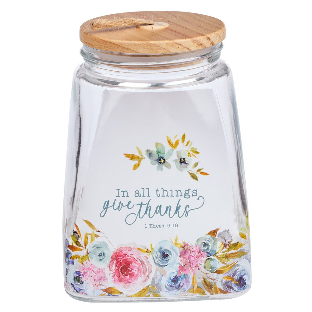 Give Thanks Glass Gratitude Jar with Cards - I AM INTENTIONAL 