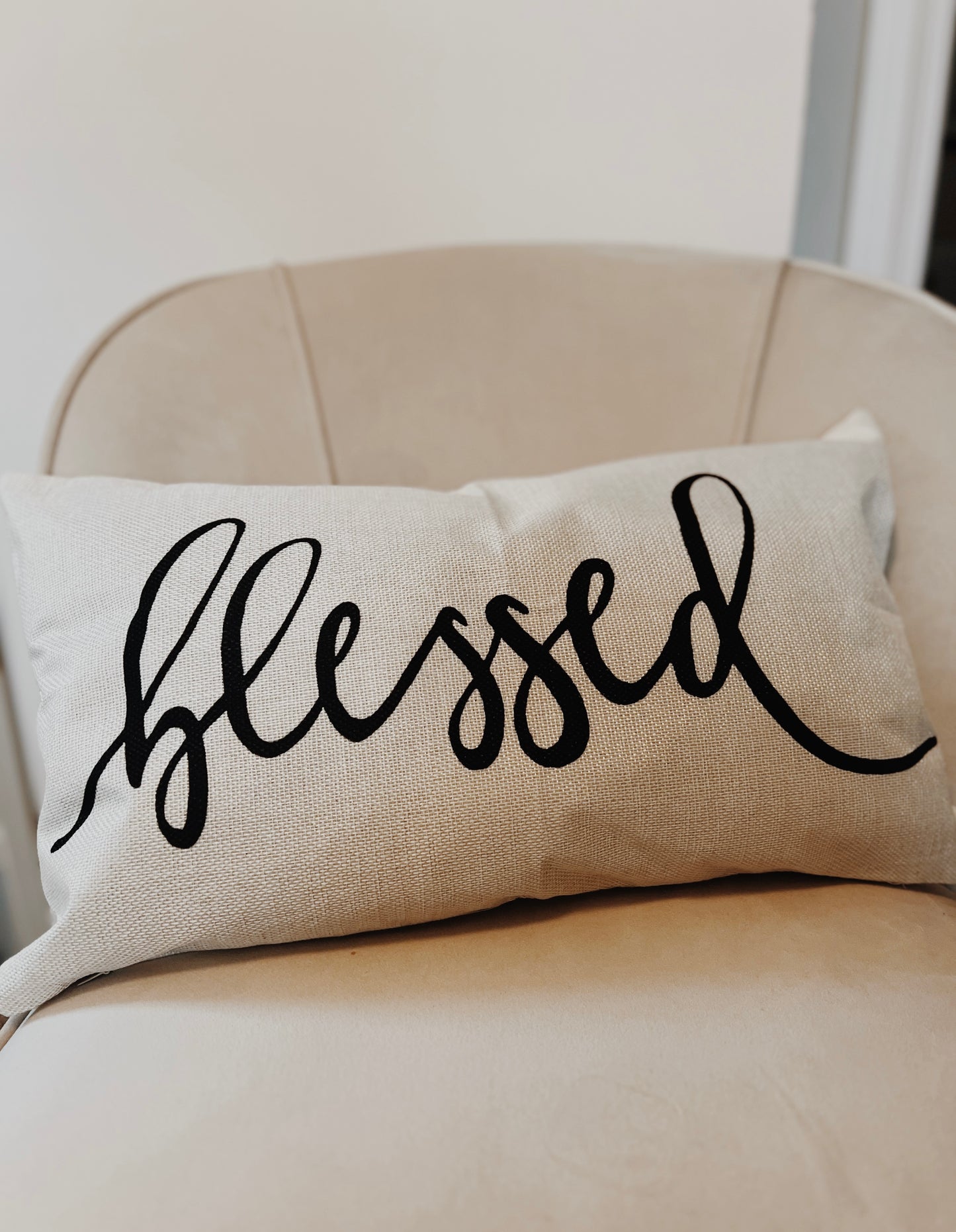 Blessed Embroidered Linen Throw Pillow Cover - I AM INTENTIONAL 