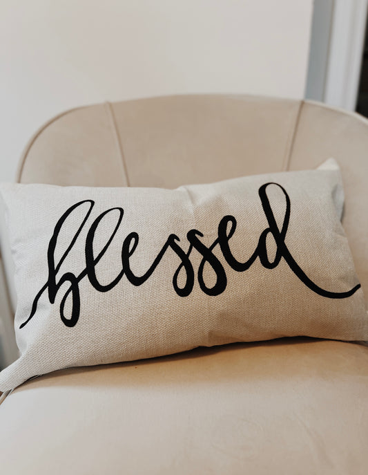 Blessed Embroidered Linen Throw Pillow Cover - I AM INTENTIONAL 