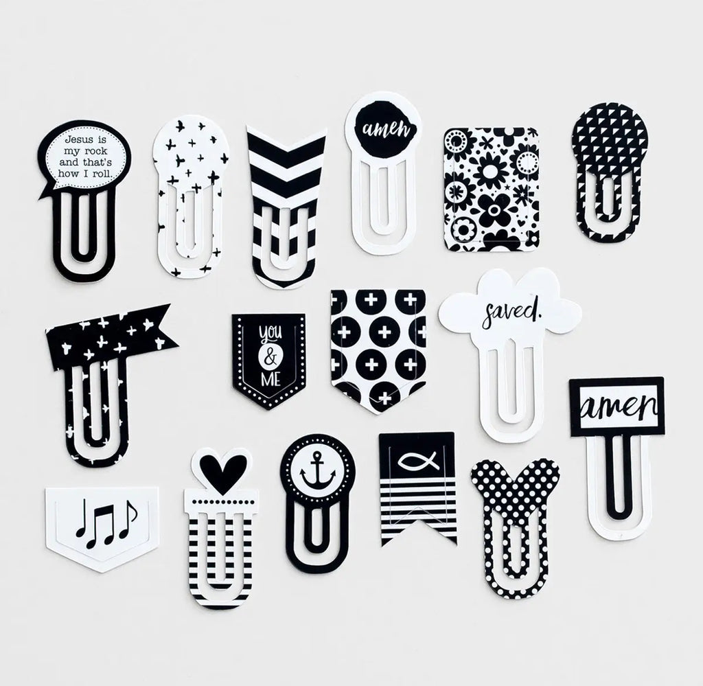 Illustrated Faith - Black and White - 16-Piece Designer Clips - I AM INTENTIONAL 