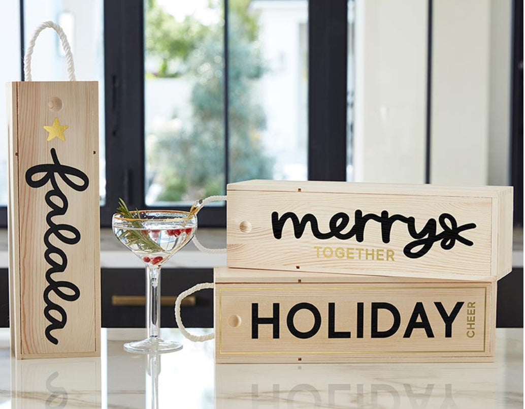 Wood Wine Box - Holiday Cheer - I AM INTENTIONAL 